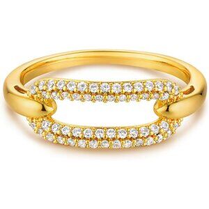 Women's Paperclip Cubic Zirconia 14K Gold Plated Minimalist Stack Ring